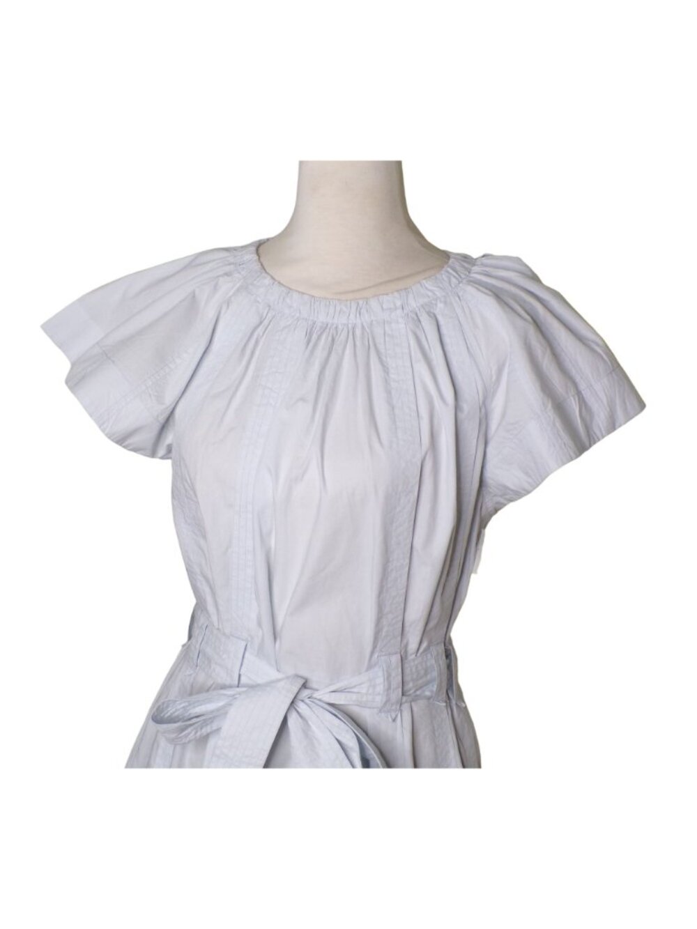 🆕ULLA JOHNSON Mae Mini Dress Sea Glass Blue Cotton Flutter Sleeve Belted 8 - Picture 8 of 12